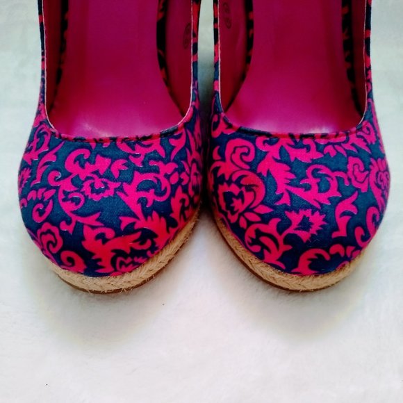 C LABEL PAISLEY PINK NAVY ESPADRILLES SIZE 5.5 - Picture 5 of 15